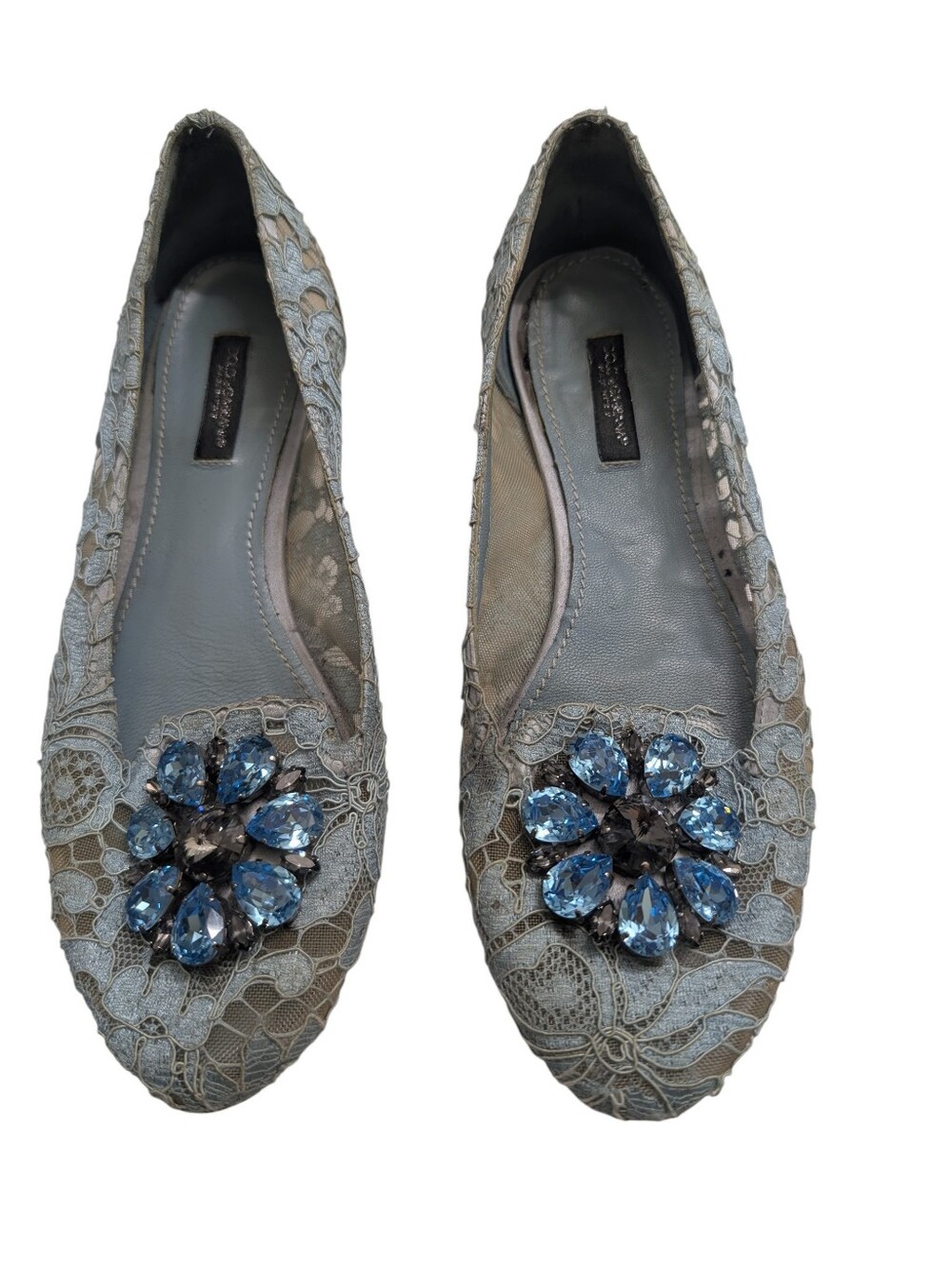 Dolce & Gabbana Embellished Lace Ballet Flats - Light Blue
